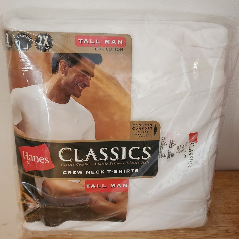 Hanes Classics White Crew Neck T-Shirts 2 Pack 2X Tall Man New